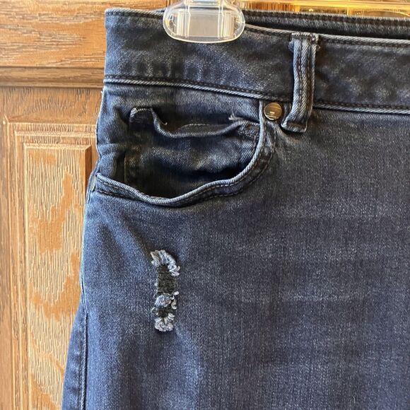 CAbi Jeans 3194 SKINNY Distressed Dark Wash Blue STRETCH Womens Size 14 Mid Rise - Picture 4 of 16